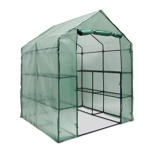 Relaxdays Foliengewächshaus mit Regalen, Gewächshaus begehbar, 8 Ablagen, PE-Folie, HxBxT: 195 x 140 x 140 cm, grün von Relaxdays