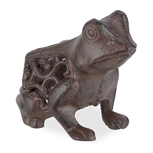 Relaxdays Frosch Deko, Gusseisen, wetterfeste Gartenfigur, HxBxT: 10 x 8 x 11 cm, Dekofigur innen & außen, braun/schwarz von Relaxdays