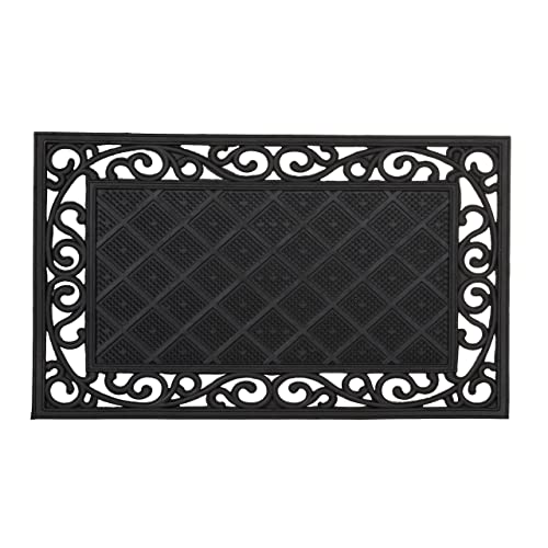 Relaxdays Fußabtreter Gummi mit Blumenmuster, Anti-Rutsch Fußmatte, Türvorleger witterungsbeständig, 75 x 45 cm, schwarz von Relaxdays