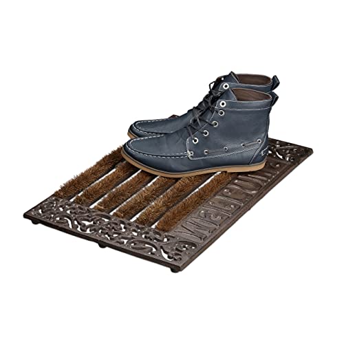 Relaxdays Fußabtreter Gusseisen mit Bürsten rechteckig mit ""WELCOME""-Schriftzug HBT ca. 4 x 57 x 37 cm Fußabstreifer im Jugendstil Schuhabstreifer aus Metall mit Anti-Rutsch-Füßen, bronze von Relaxdays