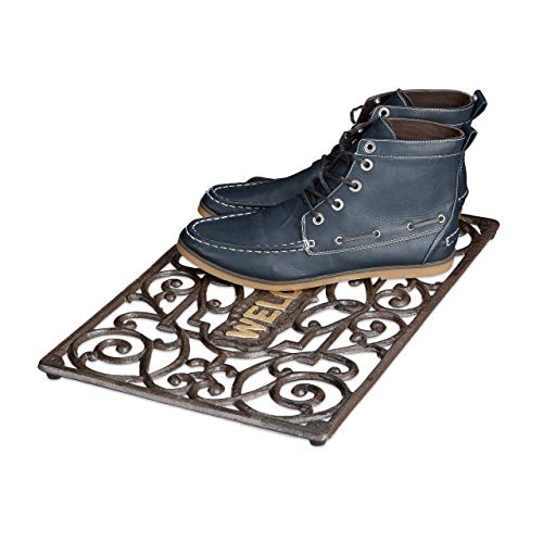 Relaxdays Fußabtreter Gusseisen rechteckig HBT ca. 2 x 52 x 32,5 cm Fußabstreifer im Jugendstil Schuhabstreifer passend zum Landhausstil aus pulverbeschichtetem Metall mit Anti-Rutsch-Füßen, bronze von Relaxdays