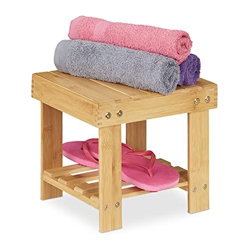 Relaxdays Fußbank Bambus, bis 100 kg, Stabiler Tritthocker, Kinderhocker Bad, Fußhocker, HxBxT: 24,5 x 25 x 27 cm, Natur von Relaxdays