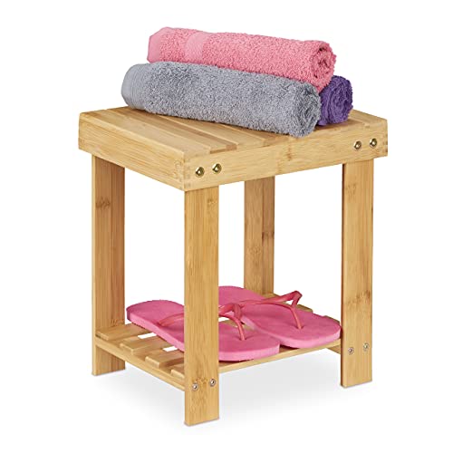 Relaxdays Fußbank Bambus, bis 100 kg, Stabiler Tritthocker, Kinderhocker Bad, Fußhocker, HxBxT: 33,5 x 25 x 31 cm, Natur von Relaxdays