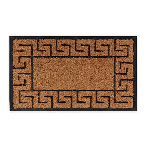 Relaxdays Fußmatte, 45x75 cm, griechisches Muster, Gummi & Kokos, rutschfest, Türvorleger, innen & außen, Natur/schwarz von Relaxdays
