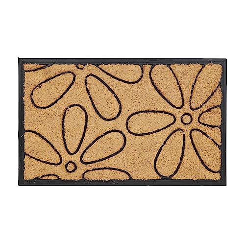 Relaxdays Fußmatte, Kokos & Gummi, Blumen-Design, 75 x 45 cm, rutschfest, innen & außen, Türvorleger, Natur/schwarz von Relaxdays