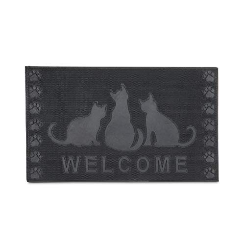 Relaxdays Fußmatte Gummi mit Katzen-Motiv Welcome als Fußabtreter Schmutzmatte rutschfest und witterungsbeständig bei Regen, Schnee als Türvorleger mit Katze HBT: ca. 0,5 x 75 x 45 cm, schwarz von Relaxdays