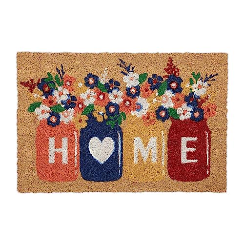 Relaxdays Fußmatte Home, aus Kokosfaser, rutschfeste Türmatte, HxBxT: 2 x 60 x 40 cm, Blumenmuster, Türvorleger, bunt von Relaxdays