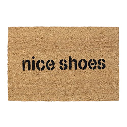 Relaxdays Fußmatte Kokos, 60 x 40 cm, mit Spruch Nice Shoes, innen und außen, gummierter Türvorleger, Natur/schwarz von Relaxdays