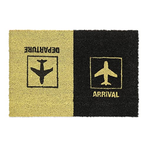 Relaxdays Fußmatte Kokos, Arrival Departure, Türvorleger mit Flugzeug-Motiv, innen & außen, 40x60 cm, schwarz/gelb von Relaxdays