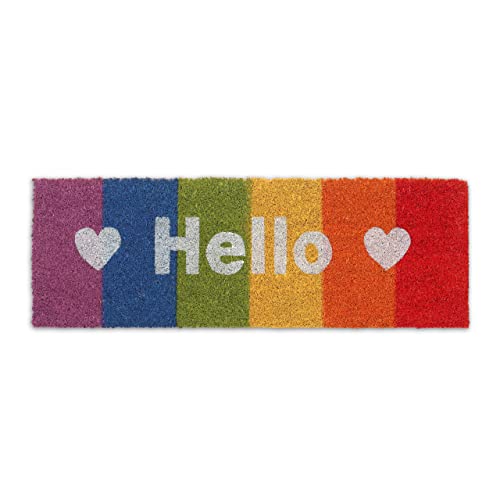 Relaxdays Fußmatte Kokos, Hello-Schriftzug, 75 x 25 cm, Regenbogen, Abtreter innen & außen, wetterfeste Türmatte, bunt von Relaxdays