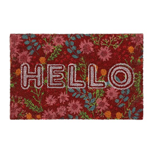 Relaxdays Fußmatte Kokos, Hello Schriftzug & Blumen-Motiv, Kokosmatte 40x60 cm, wetterfest, Türmatte innen & außen, bunt von Relaxdays