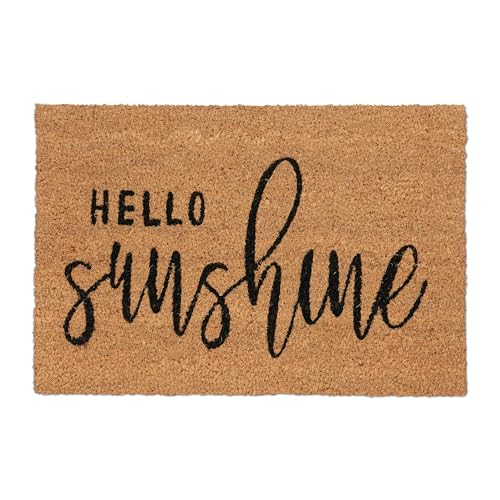 Relaxdays Fußmatte Kokos, Hello Sunshine, 60x40 cm, rutschfest, Fußabstreifer innen & außen, Türvorleger, natur/schwarz von Relaxdays