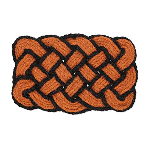Relaxdays Fußmatte Kokos, Knoten Muster, 75 x 45 cm, handgefertigt, beidseitig verwendbar, Türvorleger, orange-schwarz von Relaxdays