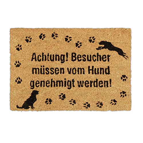 Relaxdays Fußmatte Kokos, Kokosmatte mit Hundemotiv, Türmatte Innen & Außen, Schuhabtreter, Türvorleger 40x60 cm, Natur von Relaxdays