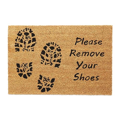 Relaxdays Fußmatte Kokos, Please Remove Your Shoes, 60 x 40 cm, Rutschfester Fußabtreter innen & außen, Natur/schwarz von Relaxdays