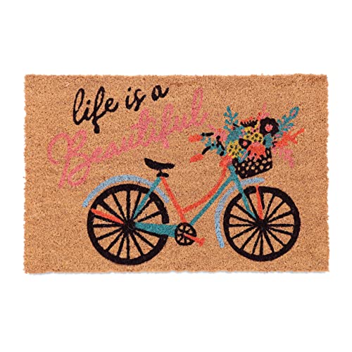 Relaxdays Fußmatte Kokos, Schriftzug, Fahrrad-Motiv, 40x60 cm, rutschfest, wetterfest, Fußabstreifer innen & außen, bunt von Relaxdays
