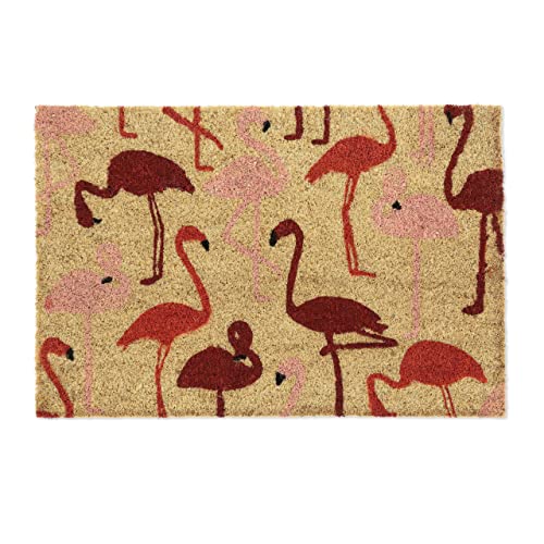 Relaxdays Fußmatte Kokos, Türvorleger mit Flamingos, 40 x 60 cm, rutschfest, Fußabtreter für innen & außen, Natur/rot von Relaxdays