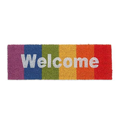 Relaxdays Fußmatte Kokos, Welcome-Schriftzug, 75 x 25 cm, Regenbogen, Abtreter innen & außen, wetterfeste Türmatte, bunt von Relaxdays