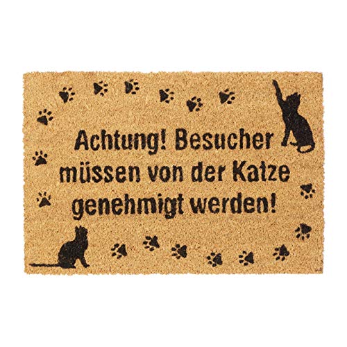 Relaxdays Fußmatte Kokos, lustige Schmutzfangmatte, Katzenmotiv, Türvorleger innen & außen, Kokosmatte 40x60 cm, Natur von Relaxdays