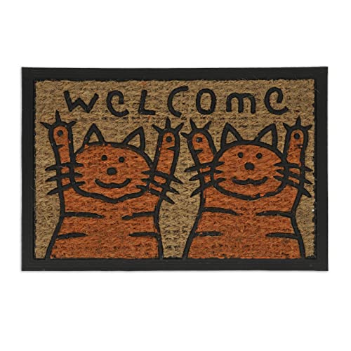 Relaxdays Fußmatte Kokos, mit Katzen & Welcome Spruch, gummiert, innen und außen, Türabtreter 60 x 40 cm, orange/Natur von Relaxdays