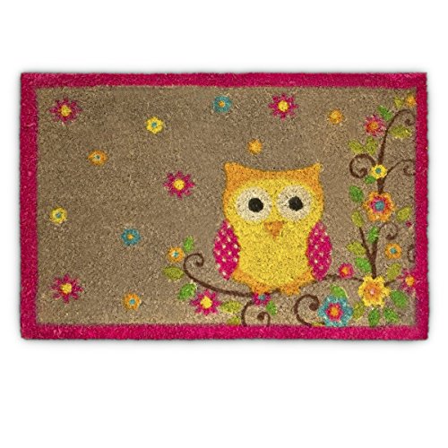 Relaxdays 10017720 Zerbino Multicolore e Gufo, Ingresso Gomma e Fibra di Cocco, Resistente, Interni ed Esterni, 40x60 cm, Marrone, Bunt von Relaxdays