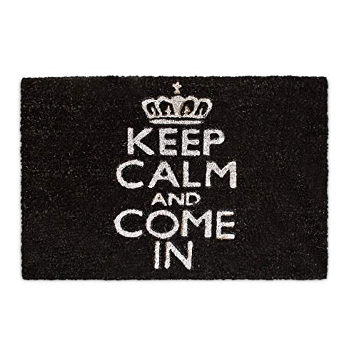 Relaxdays Fußmatte Kokos KEEP CALM 40 x 60 cm Kokosmatte mit rutschfestem PVC Boden Fußabtreter aus Kokosfaser als Schmutzfangmatte und Sauberlaufmatte Fußabstreifer für Außen und Innen Matte, schwarz von Relaxdays