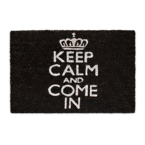 Relaxdays Fußmatte Kokos KEEP CALM 40 x 60 cm Kokosmatte mit rutschfestem PVC Boden Fußabtreter aus Kokosfaser als Schmutzfangmatte und Sauberlaufmatte Fußabstreifer für Außen und Innen Matte, schwarz von Relaxdays