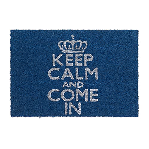 Relaxdays Fußmatte Kokos KEEP CALM 40 x 60cm Kokosmatte mit rutschfester PVC Unterlage Fußabtreter aus Kokosfaser als Schmutzfangmatte und Sauberlaufmatte Fußabstreifer für Außen und Innen Matte, blau von Relaxdays