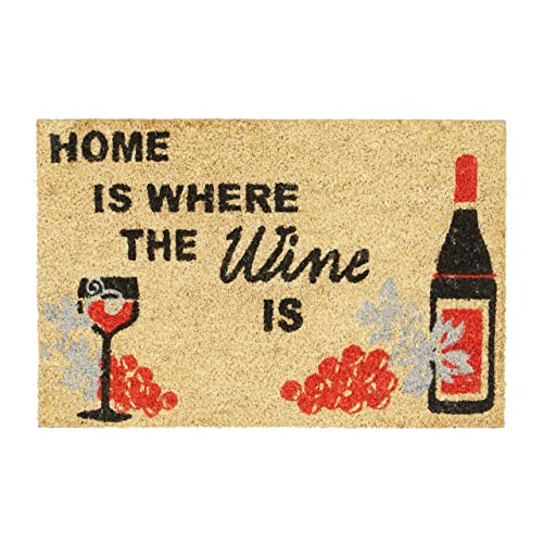 Relaxdays Fußmatte Kokos Spruch HOME IS WHERE THE WINE IS Kokosmatte 40 x 60 mit rutschfester PVC Unterlage Fußabtreter aus Kokosfaser als Eingangsmatte und Sauberlaufmatte Türvorleger, natur von Relaxdays