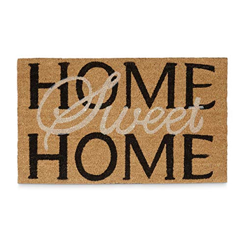 Relaxdays Fußmatte Kokos Spruch HOME SWEET HOME heller Fußabtreter mit rutschfester PVC Unterlage Matte aus Kokosfasen als Sauberlaufmatte und Läufer Türvorleger HBT: 1,5 x 75 x 45 cm, natur / braun von Relaxdays