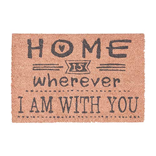 Relaxdays Fußmatte Kokos Spruch HOME WHEREVER I AM WITH YOU 40 x 60 Kokosmatte mit rutschfester PVC Unterlage Fußabtreter aus Kokosfaser als Schmutzfangmatte und Sauberlaufmatte Türvorleger, pink von Relaxdays