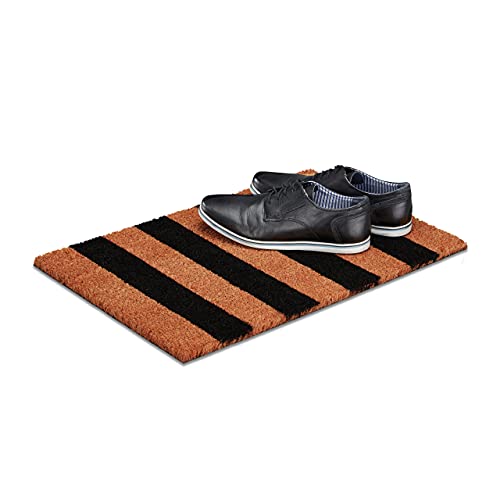 Relaxdays Fußmatte Streifen aus Kokos, HxBxT: 1,5 x 60 x 40 cm gestreift, rutschfest, Gummi, Kokosfaser, braun-schwarz von Relaxdays