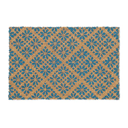 Relaxdays Fußmatte aus Kokos, florales Design, Türmatte für außen & innen, gummierte Kokosmatte 60x40 cm, blau/Natur von Relaxdays