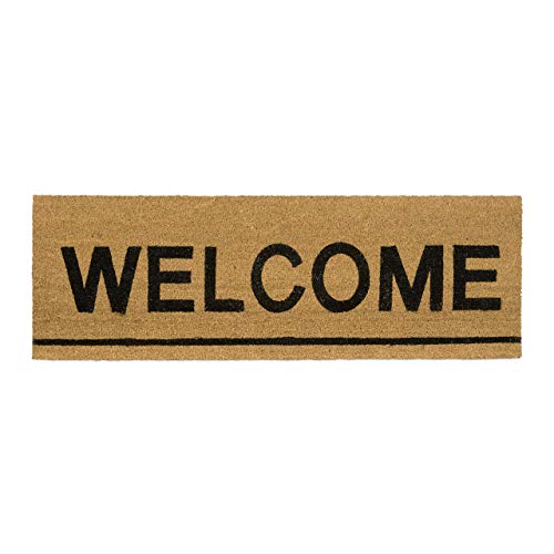 Relaxdays Fußmatte lang Kokos 40 x 120 cm mit Spruch WELCOME Kokosmatte als Fußabtreter für breite Türen Innen und Außen mit rutschfester Gummi-Unterseite als Türvorleger und Türmatte, natur von Relaxdays
