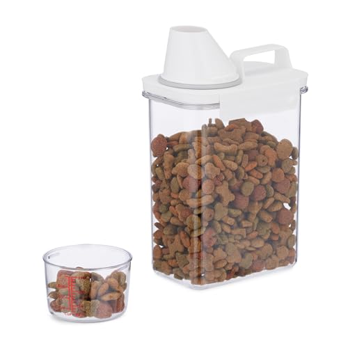 Relaxdays Futter Aufbewahrungsbox, Messbecher, luftdichter Deckel, 1,8 l, Trockenfutter, Müsli, Waschpulver, transparent von Relaxdays