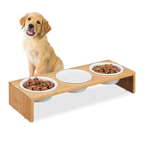 Relaxdays Futterstation Hund, Hundebar 3 Näpfe, je 400 ml, spülmaschinenfest, Bambus & Keramik, Napfständer, Natur/weiß Relaxdays Futterstation Hund, Hundebar 3 Näpfe, je 400 ml, spülmaschinenfest, Bambus & Keramik, Napfständer, Natur/weiß von Relaxdays