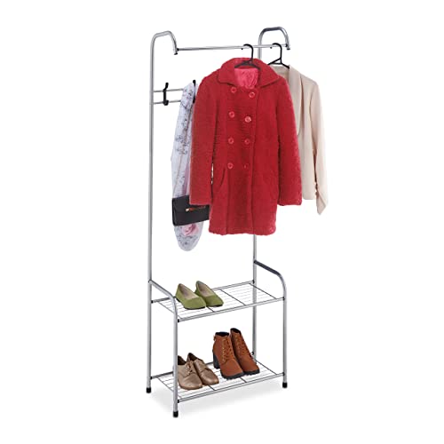 Relaxdays Garderobe mit Schuhablage, 4 Paar Schuhe, 4 Haken, 1 Kleiderstange, Flurgarderobe HBT 173 x 60 x 31cm, grau von Relaxdays