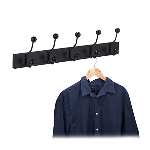 Relaxdays Garderobenleiste, HxBxT: 14 x 65 x 7 cm, 5 doppelte Kleiderhaken, Wandgarderobe Flur, Hakenleiste MDF, schwarz Relaxdays Garderobenleiste, HxBxT: 14 x 65 x 7 cm, 5 doppelte Kleiderhaken, Wandgarderobe Flur, Hakenleiste MDF, schwarz von Relaxdays