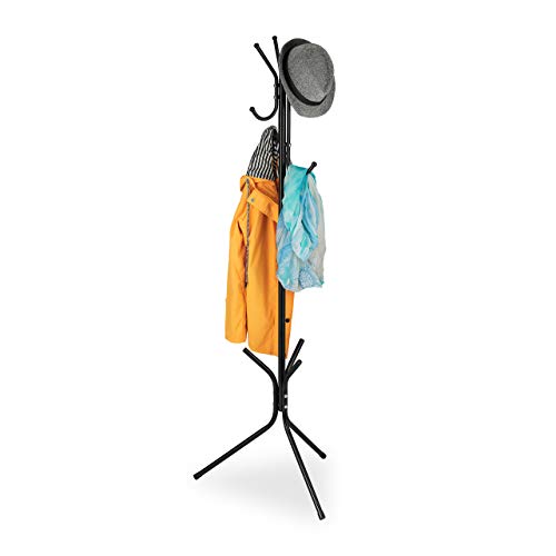 Relaxdays Garderobenständer Metall, modern, Jackenständer 6 Haken, freistehende Garderobe, HBT 161 x 53 x 53 cm, schwarz von Relaxdays