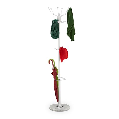 Relaxdays, weiß Garderobenständer mit Schirmständer, 16 Haken, HD 176,5 x 36,5 cm, Marmorfuß, Standgarderobe freistehend, Marmor, 176.5 x 36.5 x 36.5 cm Relaxdays, weiß Garderobenständer mit Schirmständer, 16 Haken, HD 176,5 x 36,5 cm, Marmorfuß, Standgarderobe freistehend, Marmor, 176.5 x 36.5 x 36.5 cm von Relaxdays