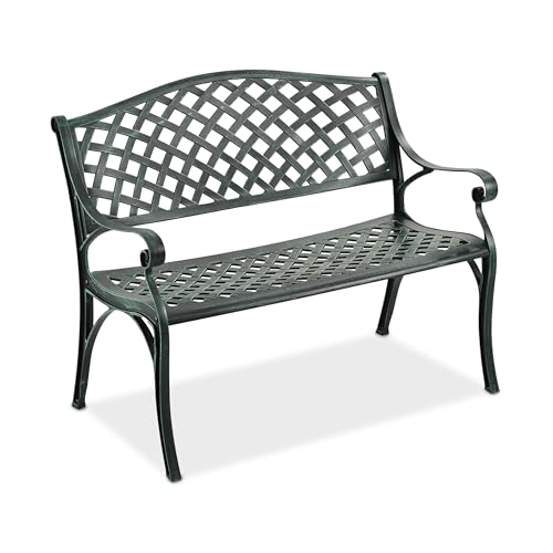 Relaxdays Gartenbank, Garten & Balkon, 2-Sitzer. antikes Design, Aluminium Sitzbank, HBT: 82x102x60 cm, in schwarz-grün von Relaxdays