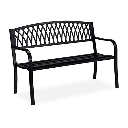Relaxdays Gartenbank, Zweisitzer, stabil, rustikales Design, bequem, Metall Sitzbank, HBT: 87 x 127 x 60 cm, schwarz von Relaxdays