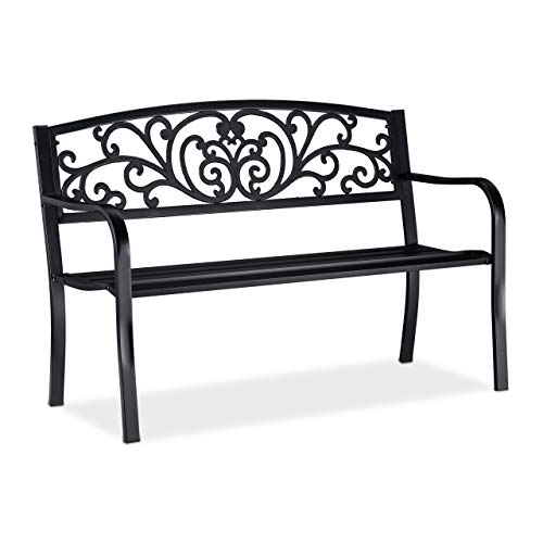 Relaxdays Gartenbank, bequemer 2-Sitzer, mit Vintage-Ornamenten, für Terrasse, Balkon, HxBxT 86,5 x 127 x 60 cm, schwarz von Relaxdays