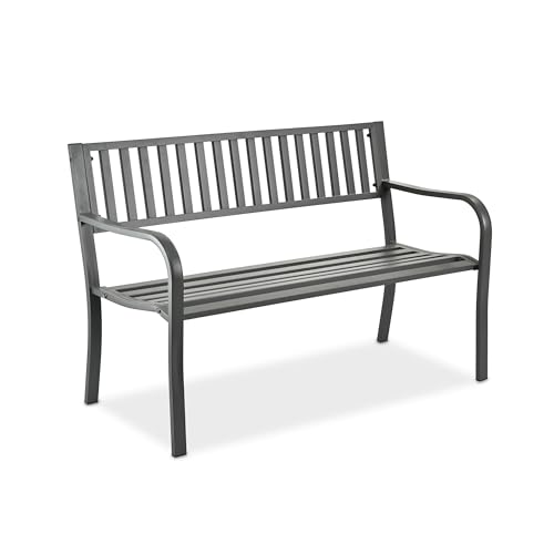Relaxdays Gartenbank, bequemer 2-Sitzer, robuste Metallbank für Terrasse, Balkon, Garten, HBT 82 x 127,5 x 59,5 cm, grau von Relaxdays