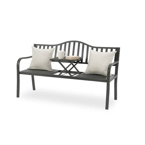Relaxdays Gartenbank mit Klapptisch, 3-Sitzer, integrierte Tischablage, robuste Sitzbank, HBT: 90x150x57,5 cm, anthrazit von Relaxdays