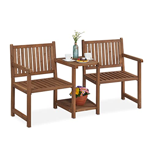 Relaxdays Gartenbank mit integriertem Tisch, 2-Sitzer, robuste Holz Sitzbank, Garten & Balkon, HBT: 86x161x61 cm, braun, 100% von Relaxdays