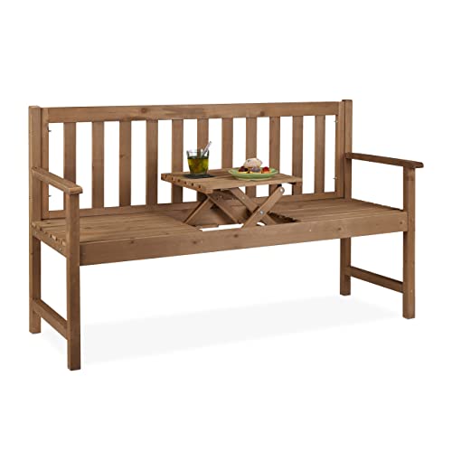 Relaxdays Gartenbank mit integriertem Tisch, 3 Sitzer, robuste Holz Sitzbank, Garten & Balkon, HBT: 90x152x56 cm, braun von Relaxdays