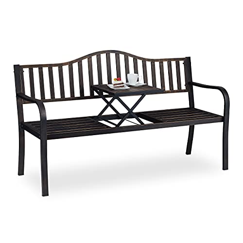 Relaxdays Gartenbank mit klappbarem Tisch, 3-Sitzer, Garten, Metall Balkonbank, HBT 89 x 150 x 58,5 cm, schwarz-Bronze Relaxdays Gartenbank mit klappbarem Tisch, 3-Sitzer, Garten, Metall Balkonbank, HBT 89 x 150 x 58,5 cm, schwarz-Bronze von Relaxdays