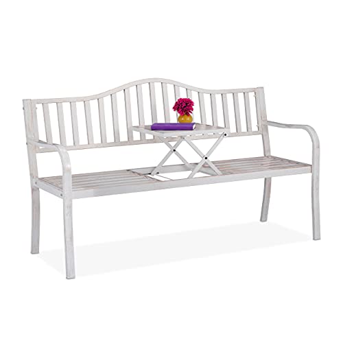 Relaxdays Gartenbank mit klappbarem Tisch, 3-Sitzer, Garten, Metall Balkonbank, HBT 89 x 150 x 58,5 cm, weiß-Bronze von Relaxdays