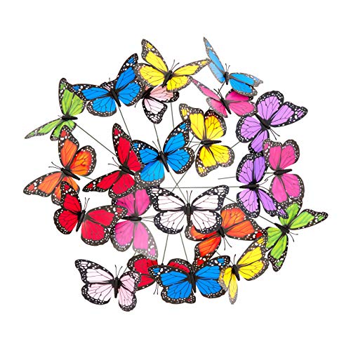 Relaxdays Gartendeko Schmetterling, 36er Set, Pflanzkasten Dekoration, Topfstecker, Outdoor Deko, Metallstab, PVC, bunt von Relaxdays